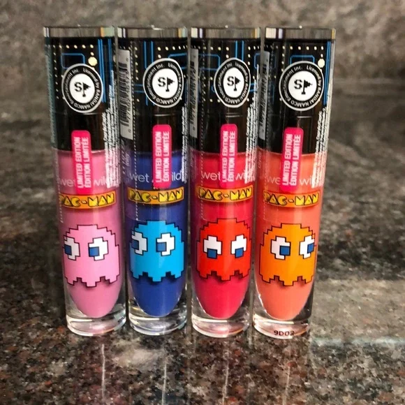 🆕🍎 SET OF 4 Pac-Man Lip Glosses - Wet n Wild - NEW - Limited Edition - Picture 2 of 3